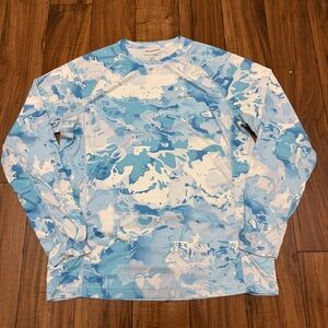 Simms Solarflex Shirt Mens Medium Blue Veil Camo UPF 50 Lightweight Fishing